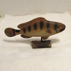 Vintage American Folk Art wooden hand carved and hand painted fish decoy